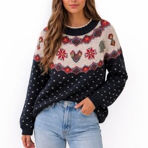 Vintage Hand Embroidered Cotton Ramie Sweater Cottagecore Boho Chic